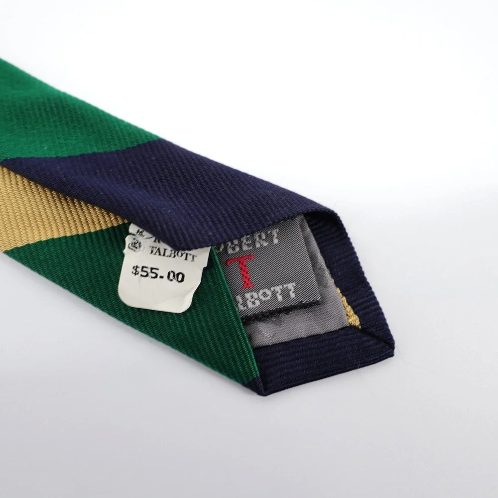 Robert Talbott Striped Silk Necktie Green‎ Blue Gold Mens Tie - Flaw